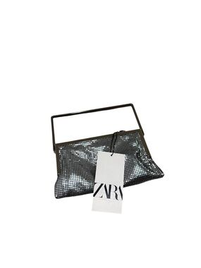 Zara Silver Metallic Mesh Top-Handle Clutch